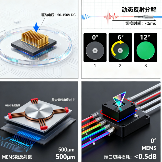 MEMS光開關工作原理靜電驅動微反射鏡光路切換光通信