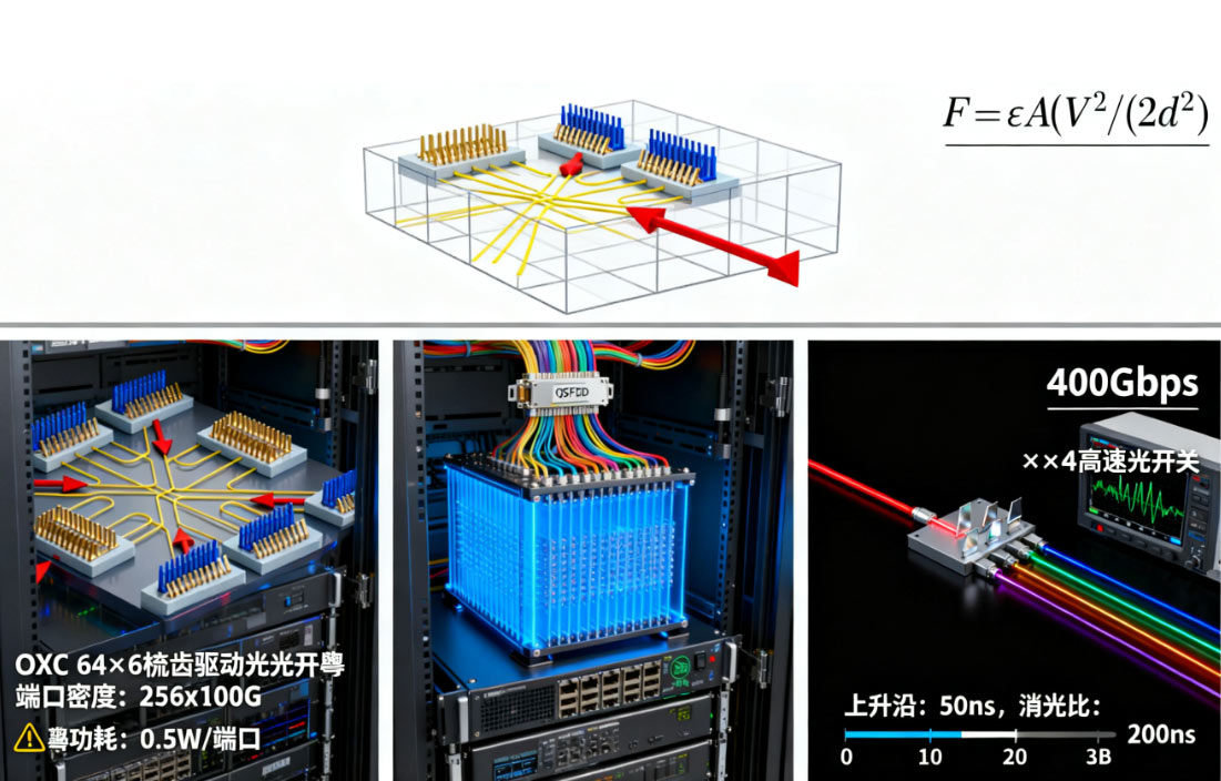 靜電梳齒驅動光開關結構示意圖高速光開關數據中心OXC