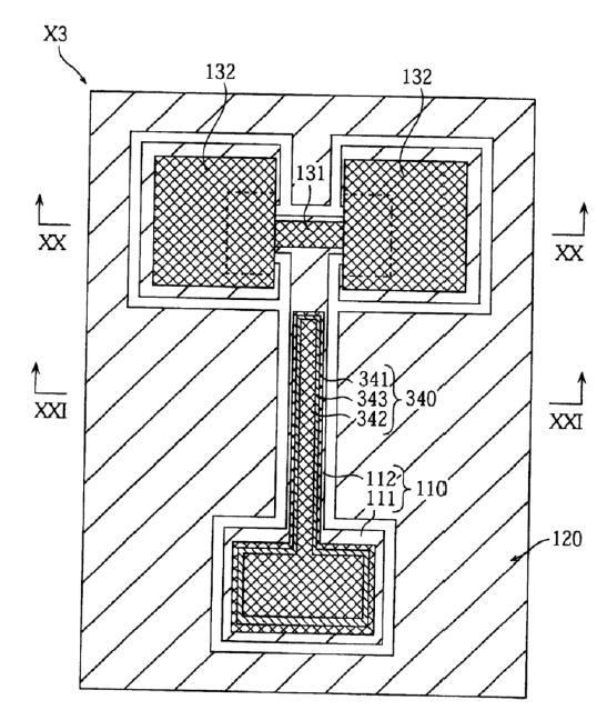 第三實施例的微型開關器件的平面圖